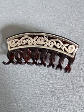 Brown Decorative Hair Claw with Gold Scroll Accent - Brighton